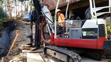 Restricted Access Drilling Of Pile Holes For Retaining Wall